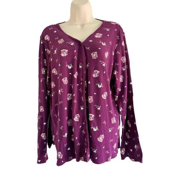 Charter Club Other - Charter Club Intimates Womens Sz XL Burgundy White Birds Button Down Pajama Top